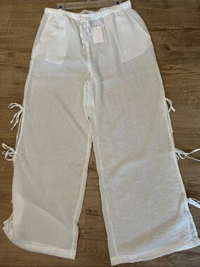 Dotti White Drawstring Wide-Leg Cover Up Pants